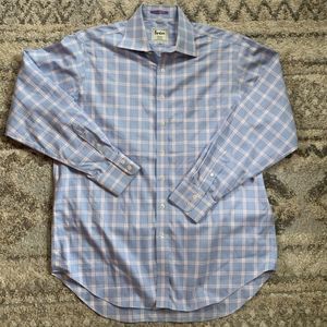 Boden Blue Pink Plaid Non-Iron Button Up Dress Shirt Medium